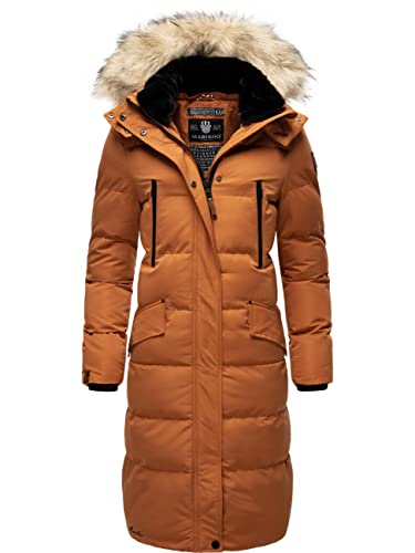MARIKOO Damen Wintermantel Warmer Steppmantel lang mit abnehmbarem Kunstfell und Kapuze Schneesternchen Rusty Cinnamon Gr. XXL von MARIKOO