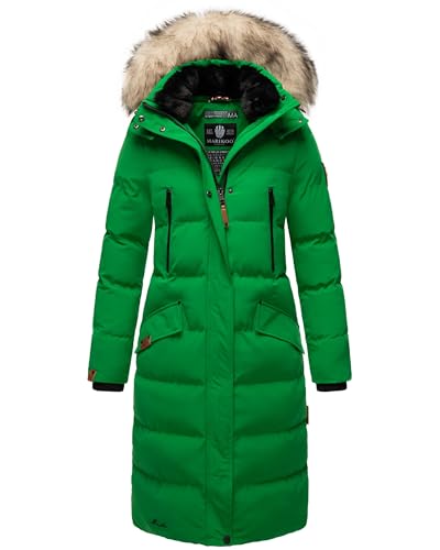 MARIKOO Damen Wintermantel Warmer Steppmantel lang mit abnehmbarem Kunstfell und Kapuze Schneesternchen Smaragd Green Gr. S von MARIKOO
