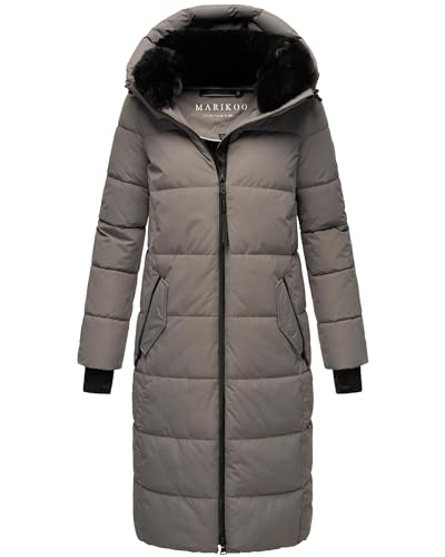 MARIKOO Damen Wintermantel Warmer Steppmantel lang wasserdicht mit abnehmbarem Kunstfellkragen Zuraraa XVI Grey Gr. XXL von MARIKOO