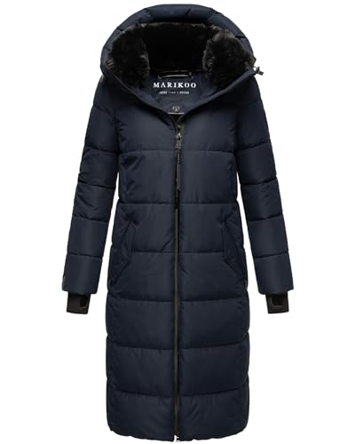 MARIKOO Damen Wintermantel Warmer Steppmantel lang wasserdicht mit abnehmbarem Kunstfellkragen Zuraraa XVI Navy Gr. XXL von MARIKOO