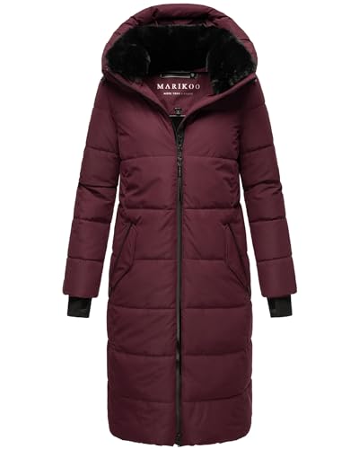 MARIKOO Damen Wintermantel Warmer Steppmantel lang wasserdicht mit abnehmbarem Kunstfellkragen Zuraraa XVI Wine Gr. XXL von MARIKOO