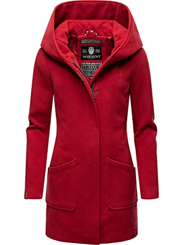 MARIKOO Damen Mantel in Wolloptik Warmer Trenchcoat mit Kapuze Maikoo Dark Red Gr. M von MARIKOO