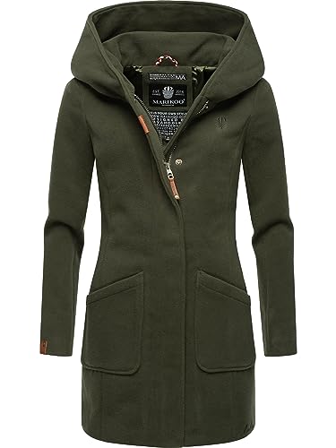 MARIKOO Damen Mantel in Wollmantel-Optik Warmer Trenchcoat mit Kapuze Maikoo Olive Gr. XL von MARIKOO