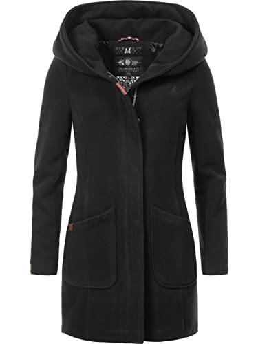 MARIKOO Damen Mantel in Wolloptik Warmer Trenchcoat mit Kapuze Maikoo Schwarz Gr. XL von MARIKOO