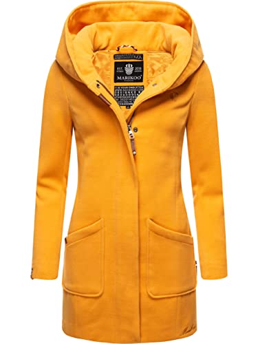 MARIKOO Damen Mantel in Wolloptik Warmer Trenchcoat mit Kapuze Maikoo Yellow Gr. L von MARIKOO
