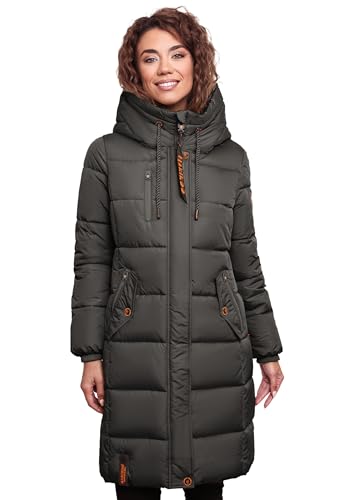 MARIKOO Damen Wintermantel Winterjacke mit Kapuze Steppmantel B941 [B941-Yuik-Anthrazit-Gr.L] von MARIKOO