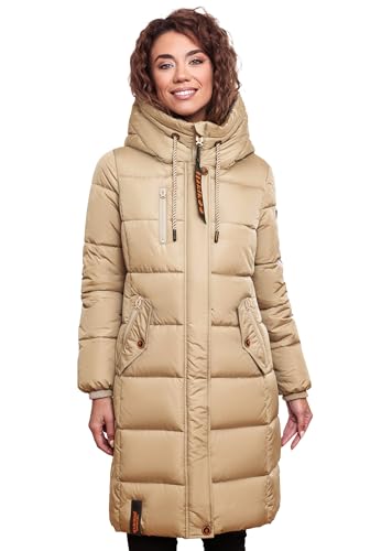 MARIKOO Damen Wintermantel Winterjacke mit Kapuze Steppmantel B941 [B941-Yuik-Beige-Gr.M] von MARIKOO