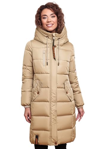 MARIKOO Damen Wintermantel Winterjacke mit Kapuze Steppmantel B941 [B941-Yuik-Beige-Gr.XL] von MARIKOO