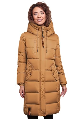 MARIKOO Damen Wintermantel Winterjacke mit Kapuze Steppmantel B941 [B941-Yuik-Camel-Gr.L] von MARIKOO