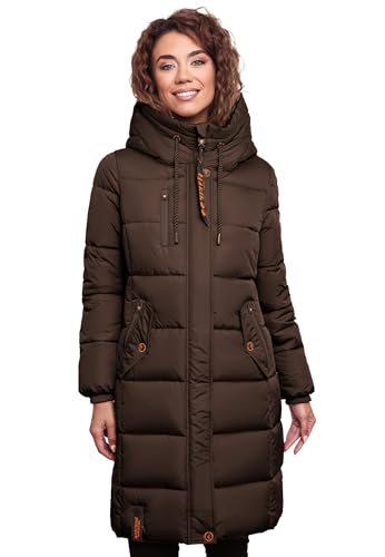 MARIKOO Damen Wintermantel Winterjacke mit Kapuze Steppmantel B941 [B941-Yuik-Dark-Choco-Gr.M] von MARIKOO