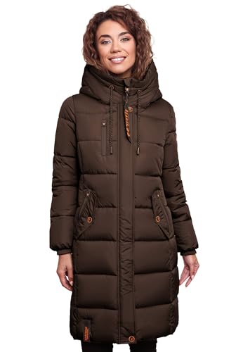 MARIKOO Damen Wintermantel Winterjacke mit Kapuze Steppmantel B941 [B941-Yuik-Dark-Choco-Gr.XXL] von MARIKOO