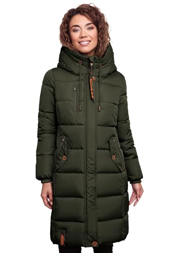 MARIKOO Damen Wintermantel Winterjacke mit Kapuze Steppmantel B941 [B941-Yuik-Dark-Olive-Gr.XXL] von MARIKOO