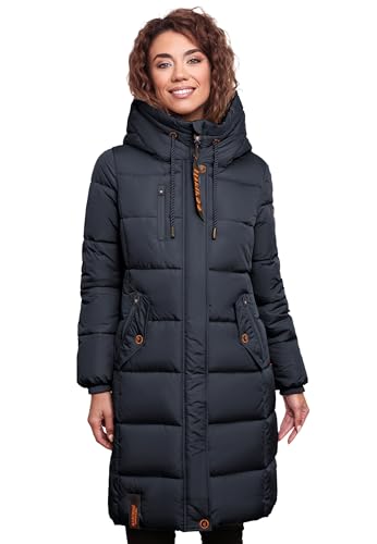 MARIKOO Damen Wintermantel Winterjacke mit Kapuze Steppmantel B941 [B941-Yuik-Navy-Gr.L] von MARIKOO