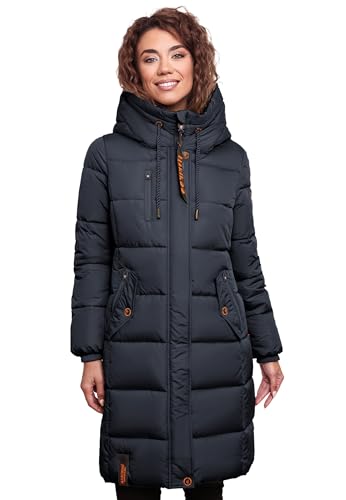 MARIKOO Damen Wintermantel Winterjacke mit Kapuze Steppmantel B941 [B941-Yuik-Navy-Gr.XXL] von MARIKOO