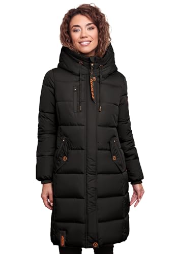 MARIKOO Damen Wintermantel Winterjacke mit Kapuze Steppmantel B941 [B941-Yuik-Schwarz-Gr.L] von MARIKOO