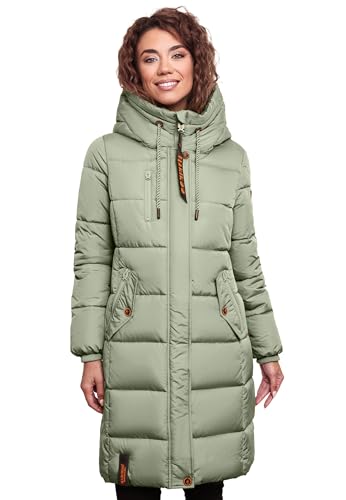 MARIKOO Damen Wintermantel Winterjacke mit Kapuze Steppmantel B941 [B941-Yuik-Smokey-Mint-Gr.L] von MARIKOO