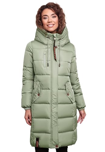 MARIKOO Damen Wintermantel Winterjacke mit Kapuze Steppmantel B941 [B941-Yuik-Smokey-Mint-Gr.XL] von MARIKOO
