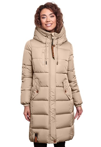 MARIKOO Damen Wintermantel Winterjacke mit Kapuze Steppmantel B941 [B941-Yuik-Taupe-Gr.XL] von MARIKOO