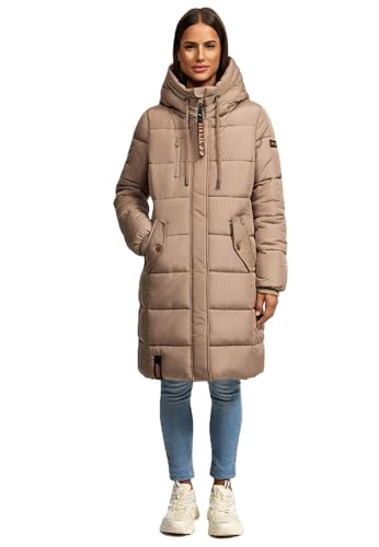 MARIKOO Damen Wintermantel Winterjacke mit Kapuze Steppmantel B941 [B941-Yuik-Taupe-Grey-Gr.XS] von MARIKOO