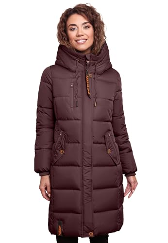 MARIKOO Damen Wintermantel Winterjacke mit Kapuze Steppmantel B941 [B941-Yuik-Weinrot-Gr.XL] von MARIKOO