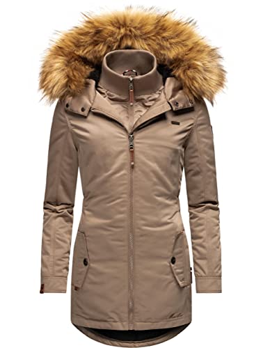 MARIKOO Damen Warmer Winterparka mit Kapuze Sanakoo Taupe Gr. S von MARIKOO