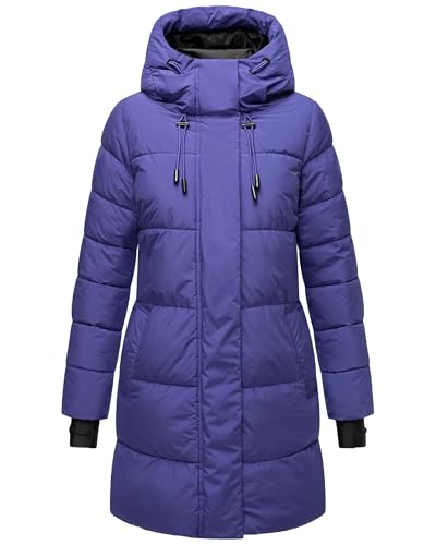 MARIKOO Damen Wintermantel Warmer Steppmantel lang mit Verstellbarer Kapuze und reflektierenden Details Kaituu XVI Blue Violet Gr. 3XL von MARIKOO