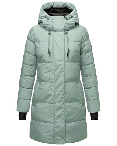 MARIKOO Damen Wintermantel aus recyceltem Material Warmer Steppmantel lang mit Verstellbarer Kapuze und reflektierenden Details Kaituu XVI Smokey Mint Gr. XXL von MARIKOO