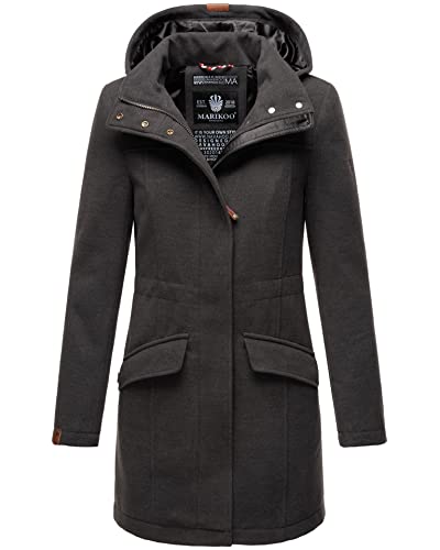 MARIKOO Damen Wintermantel mit Kapuze Trenchcoat Winterjacke B888 [B888-Anthrazit-Gr.S] von MARIKOO