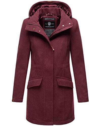 MARIKOO Damen Wintermantel mit Kapuze Trenchcoat Winterjacke B888 [B888-Bordeaux-Gr.S] von MARIKOO