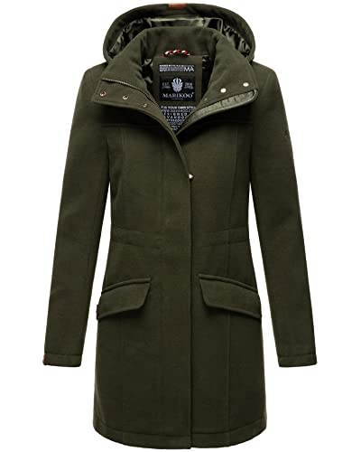 MARIKOO Damen Wintermantel mit Kapuze Trenchcoat Winterjacke B888 [B888-Forest-Gr.S] von MARIKOO