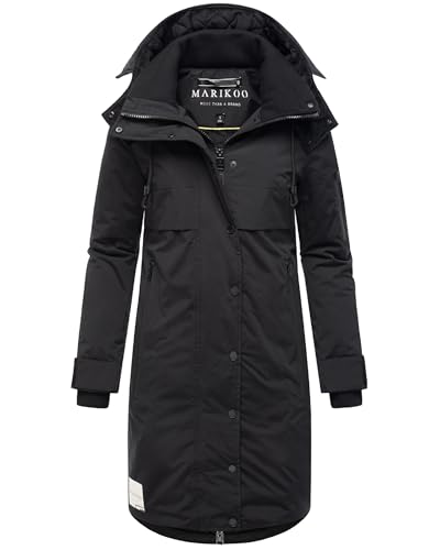 MARIKOO Damen Wintermantel warmer Parka mit Taillenzugband und abnehmbarer Kapuze Anoukaa 16 Black Gr. M von MARIKOO