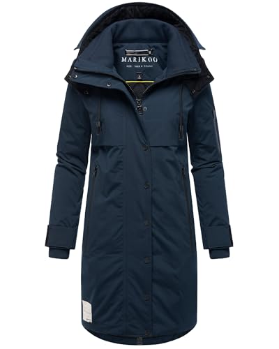 MARIKOO Damen Wintermantel warmer Parka mit Taillenzugband und abnehmbarer Kapuze Anoukaa 16 Navy Gr. XL von MARIKOO
