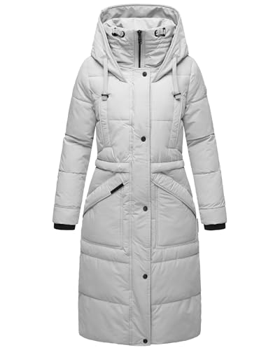 MARIKOO Damen Wintermantel Warmer Steppmantel lang mit Kapuze Ayumii Light Grey Gr. L von MARIKOO