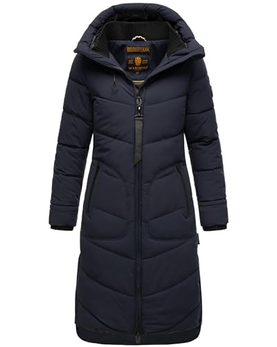 MARIKOO Damen Wintermantel gesteppt warm gefütterter Steppmantel lang mit Kapuze Benikoo Navy Gr. L von MARIKOO