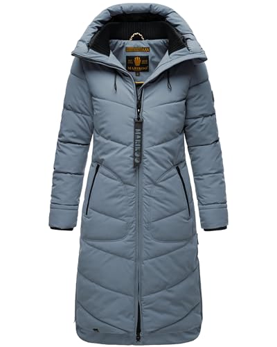 MARIKOO Damen Wintermantel gesteppt warm gefütterter Steppmantel lang mit Kapuze Benikoo Stormy Blue Gr. XL von MARIKOO