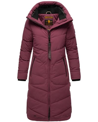 MARIKOO Damen Wintermantel gesteppt warm gefütterter Steppmantel lang mit Kapuze Benikoo Wine Gr. XL von MARIKOO