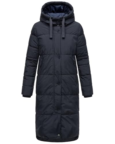 MARIKOO Damen Wintermantel Warmer Steppmantel lang mit Kapuze Soranaa Navy Gr. L von MARIKOO