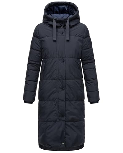 MARIKOO Damen Wintermantel Warmer Steppmantel lang mit Kapuze Soranaa Navy Gr. XL von MARIKOO