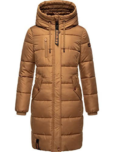 MARIKOO Damen Wintermantel Warmer Steppmantel lang mit Kapuze Yuikoo Camel Gr. XXL von MARIKOO