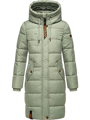 MARIKOO Damen Wintermantel Warmer Steppmantel lang mit Brusttasche und Verstellbarer Kapuze Yuikoo Smokey Mint Gr. M von MARIKOO