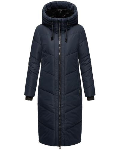 MARIKOO Damen Wintermantel warmer Steppmantel lang mit verstellbarer Kapuze und hohem Kragen Nadaree XVI Navy Gr. XS von MARIKOO