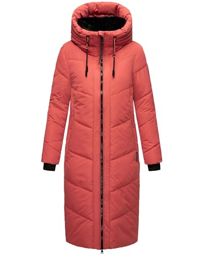 MARIKOO Damen Wintermantel Warmer Steppmantel lang mit Kapuze und abnehmbarem Kunstfellkragen Nadaree XVI Rouge Gr. XXL von MARIKOO