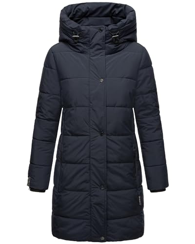 MARIKOO Damen Wintermantel warmer Steppmantel lang mit Kapuze und hohem Kragen Karumikoo XVI Navy Gr. M von MARIKOO