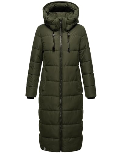 MARIKOO Damen Wintermantel warmer Steppmantel lang mit abnehmbarer Kapuze Nadeshikoo XVI Dark Olive Gr. XXL von MARIKOO