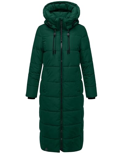 MARIKOO Damen Wintermantel warmer Steppmantel lang mit abnehmbarer Kapuze Nadeshikoo XVI Evergreen Gr. XL von MARIKOO
