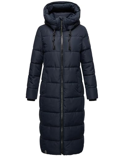 MARIKOO Damen Wintermantel warmer Steppmantel lang mit abnehmbarer Kapuze Nadeshikoo XVI Navy Gr. M von MARIKOO