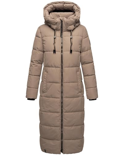 MARIKOO Damen Wintermantel warmer Steppmantel lang mit abnehmbarer Kapuze Nadeshikoo XVI Taupe Grey Gr. 3XL von MARIKOO