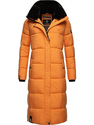 MARIKOO Damen Wintermantel Warmer Steppmantel lang mit Abnehmbarer Kapuze Reliziaa Apricot Sorbet Gr. L von MARIKOO