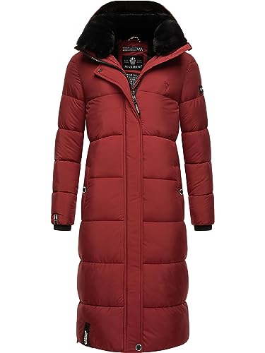 MARIKOO Damen Wintermantel Warmer Steppmantel lang mit Abnehmbarer Kapuze Reliziaa Dark Red Gr. XXL von MARIKOO