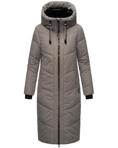 MARIKOO Damen Wintermantel warmer Steppmantel lang mit verstellbarer Kapuze und hohem Kragen Nadaree XVI Grey Gr. L von MARIKOO